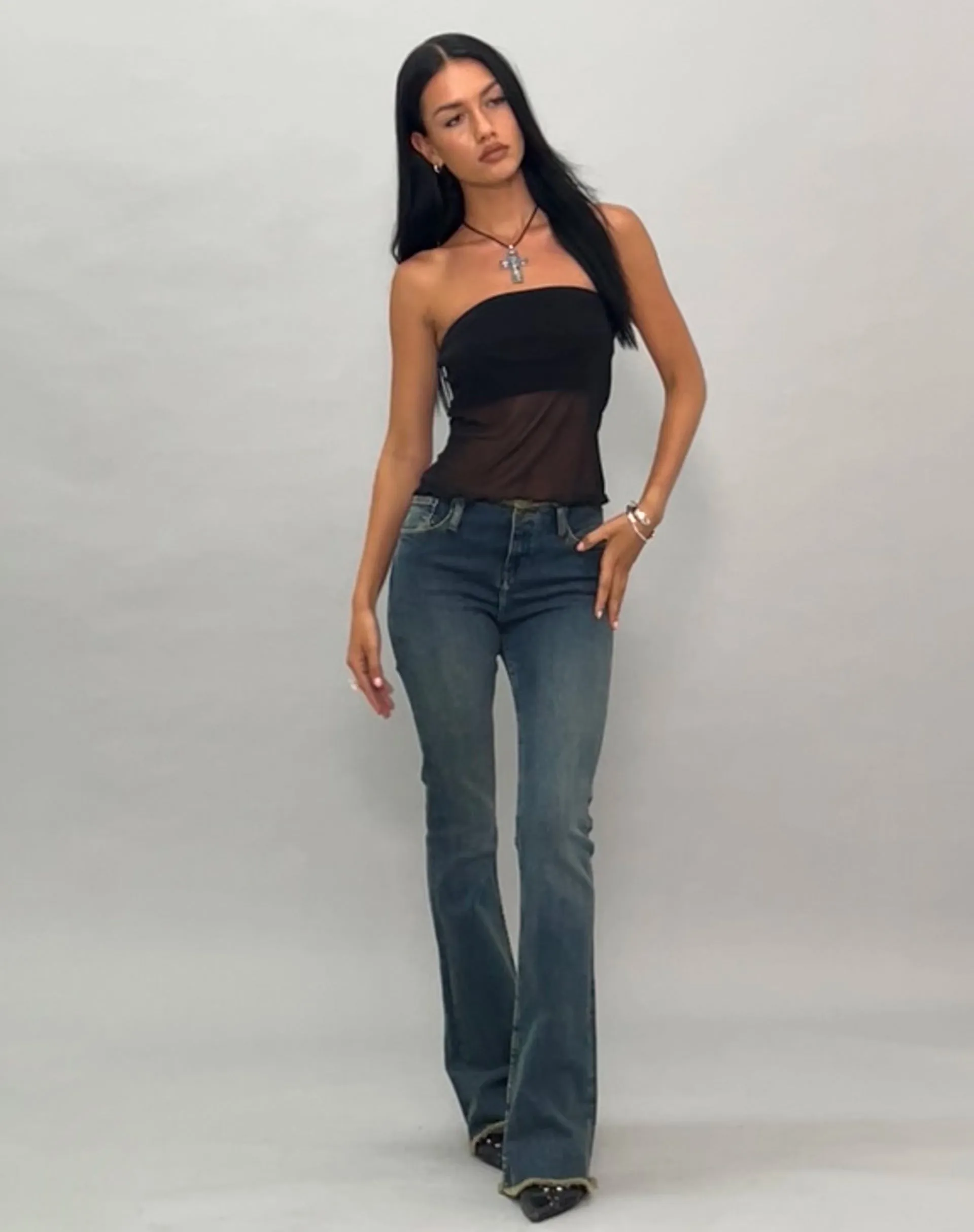 Saturi Mesh Longline Bandeau Top in Black