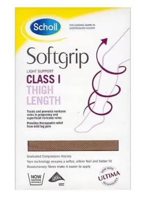 Scholl Softgrip Stockings Class 1 Thigh Length Closed Toe Natural Medium