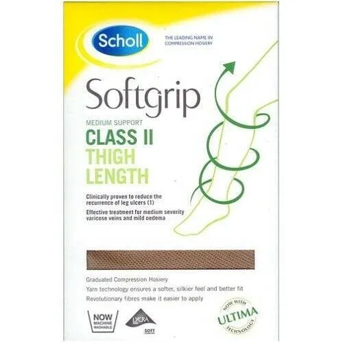 Scholl Softgrip Ultima Class II Thigh Length Closed Toe Stockings Natural Large