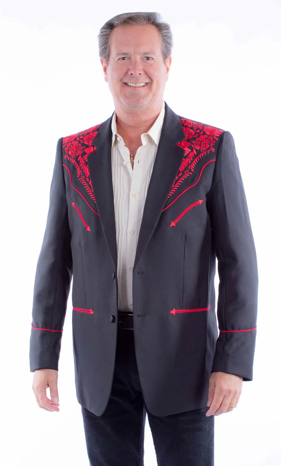 Scully Mens Floral Embroidery Black/Red 100% Polyester Blazer