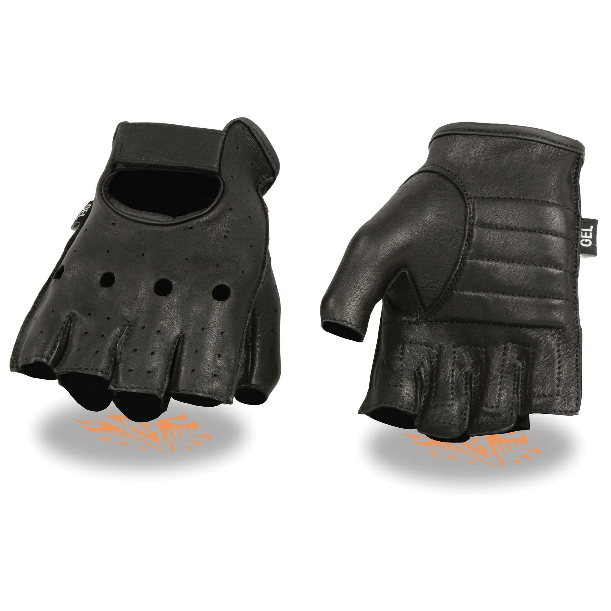 SH851 Men's Black Leather Gel Padded Palm Fingerless Motorcycle Hand Gloves Made W/ ‘Genuine USA Deerskin’