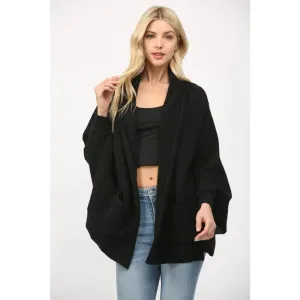 Shawl Collar Open Cardigan - Black