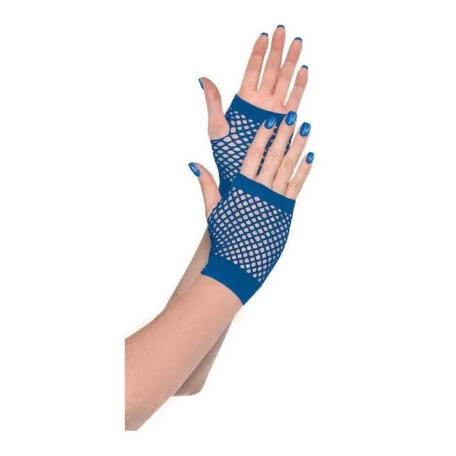 Short Fishnet Gloves Blue