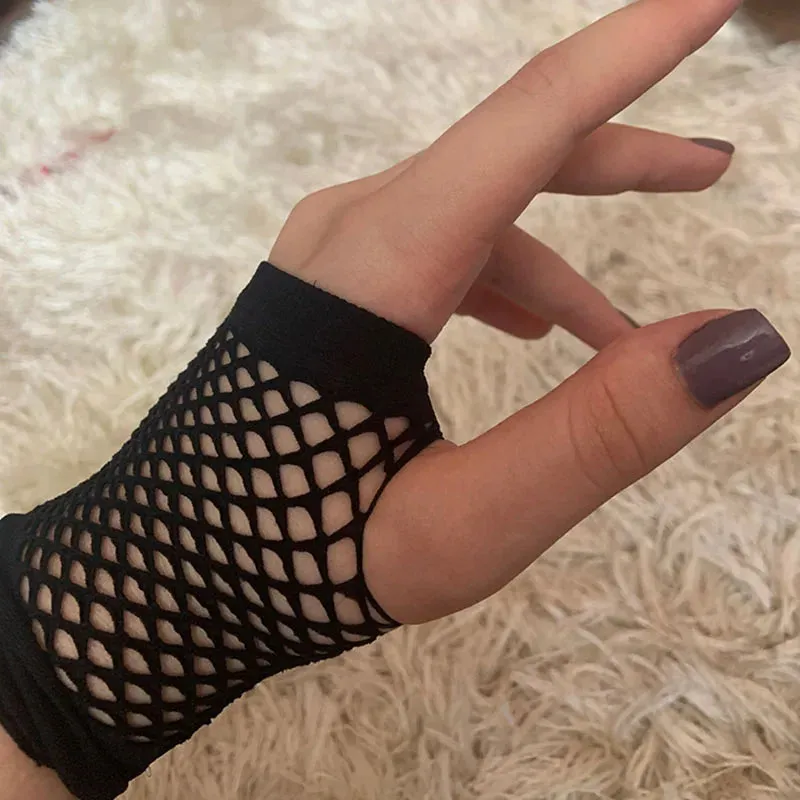 Short Fishnet Net Gloves Fingerless Mesh Gloves Punk Rock Fancy Night