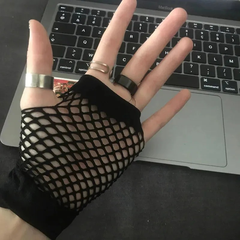 Short Fishnet Net Gloves Fingerless Mesh Gloves Punk Rock Fancy Night