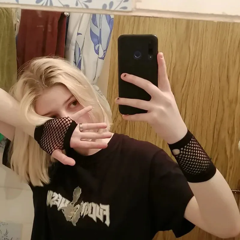 Short Fishnet Net Gloves Fingerless Mesh Gloves Punk Rock Fancy Night