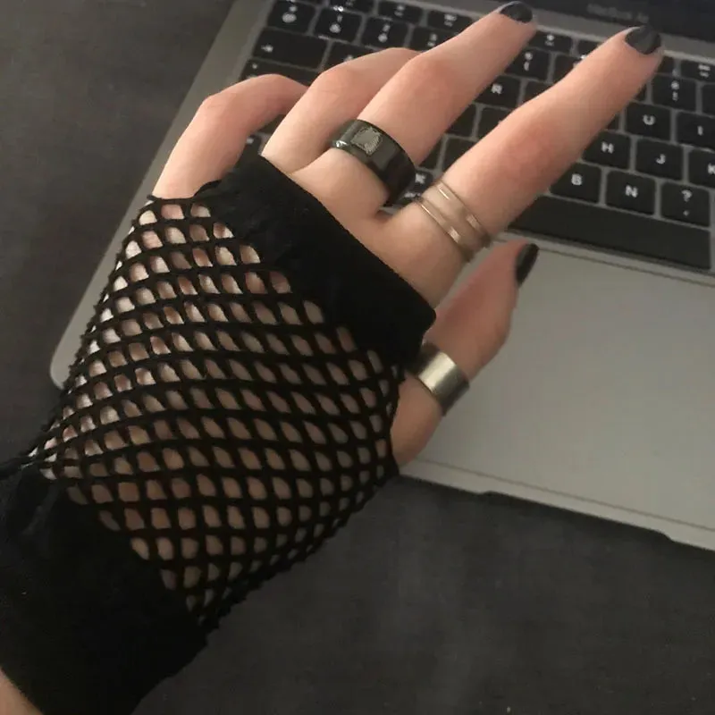 Short Fishnet Net Gloves Fingerless Mesh Gloves Punk Rock Fancy Night