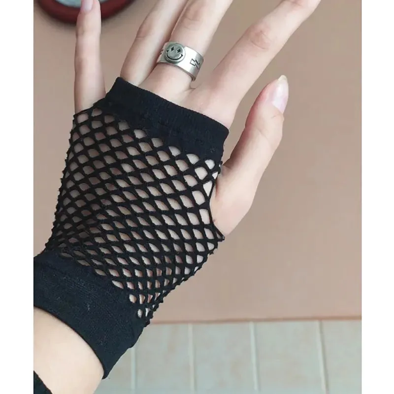 Short Fishnet Net Gloves Fingerless Mesh Gloves Punk Rock Fancy Night