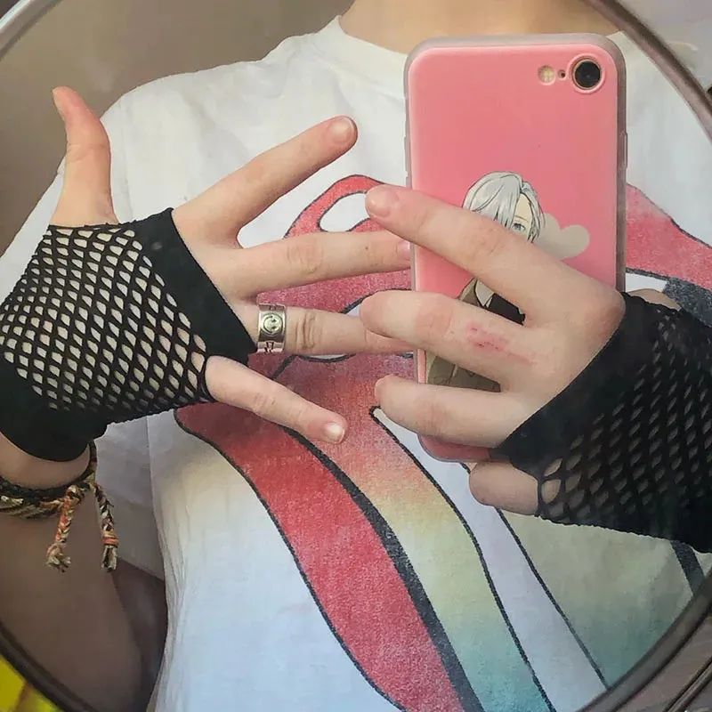 Short Fishnet Net Gloves Fingerless Mesh Gloves Punk Rock Fancy Night