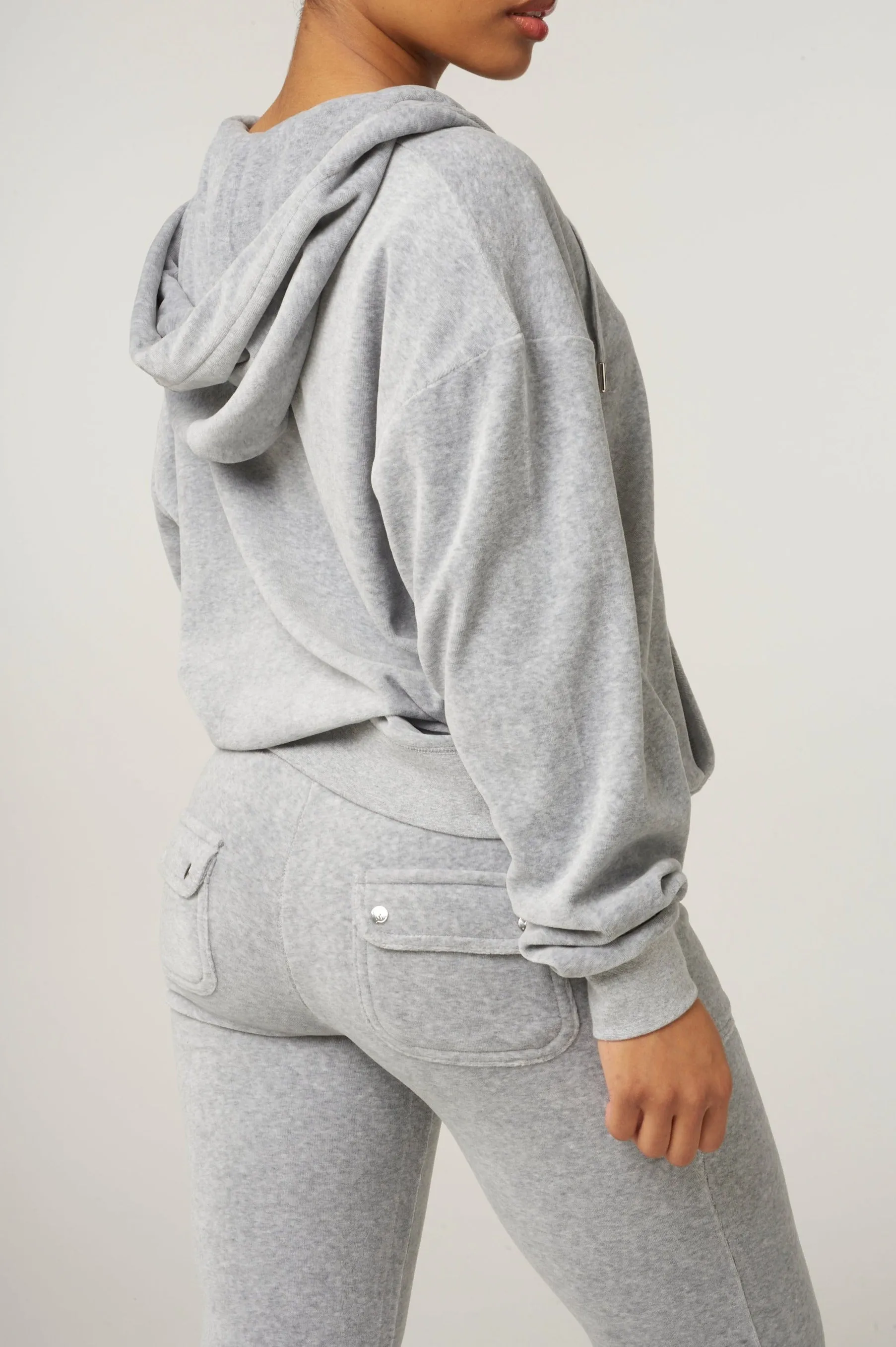 SILVER MARL COTTON VELOUR OVERSIZED HOODIE