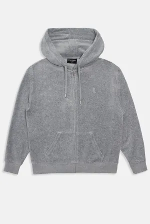 SILVER MARL COTTON VELOUR OVERSIZED HOODIE