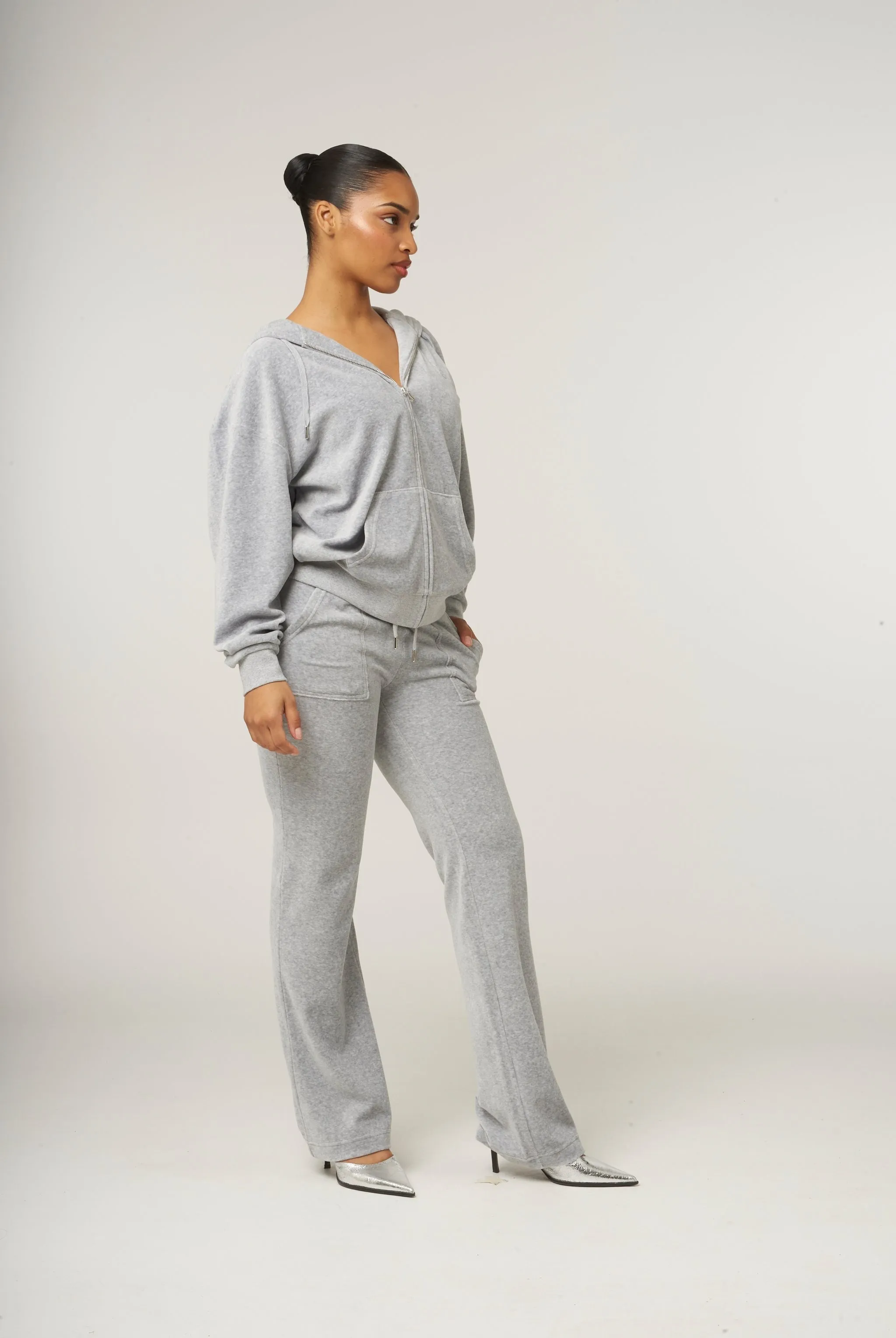 SILVER MARL COTTON VELOUR OVERSIZED HOODIE