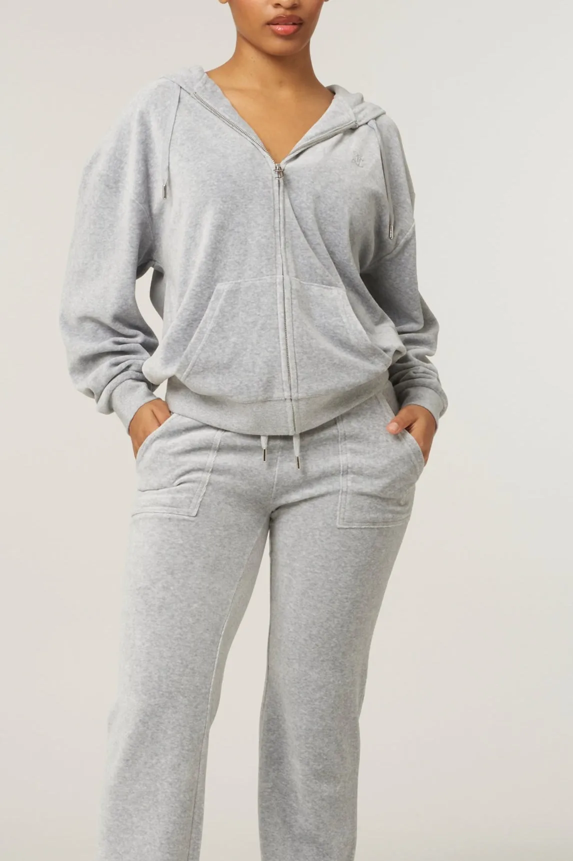SILVER MARL COTTON VELOUR OVERSIZED HOODIE
