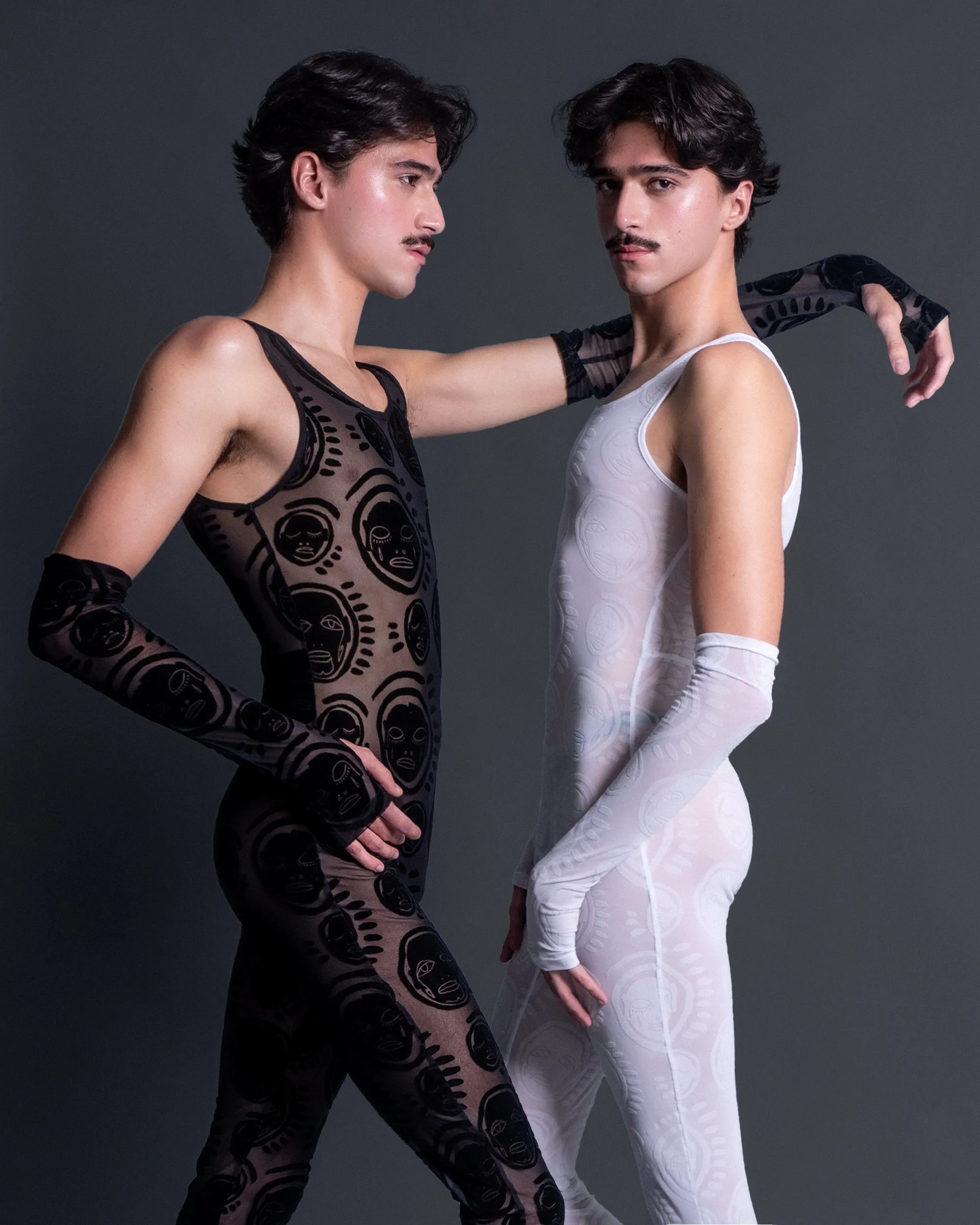Siren Flocked Mesh Bodysuit and Fingerless Gloves