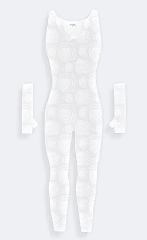 Siren Flocked Mesh Bodysuit and Fingerless Gloves