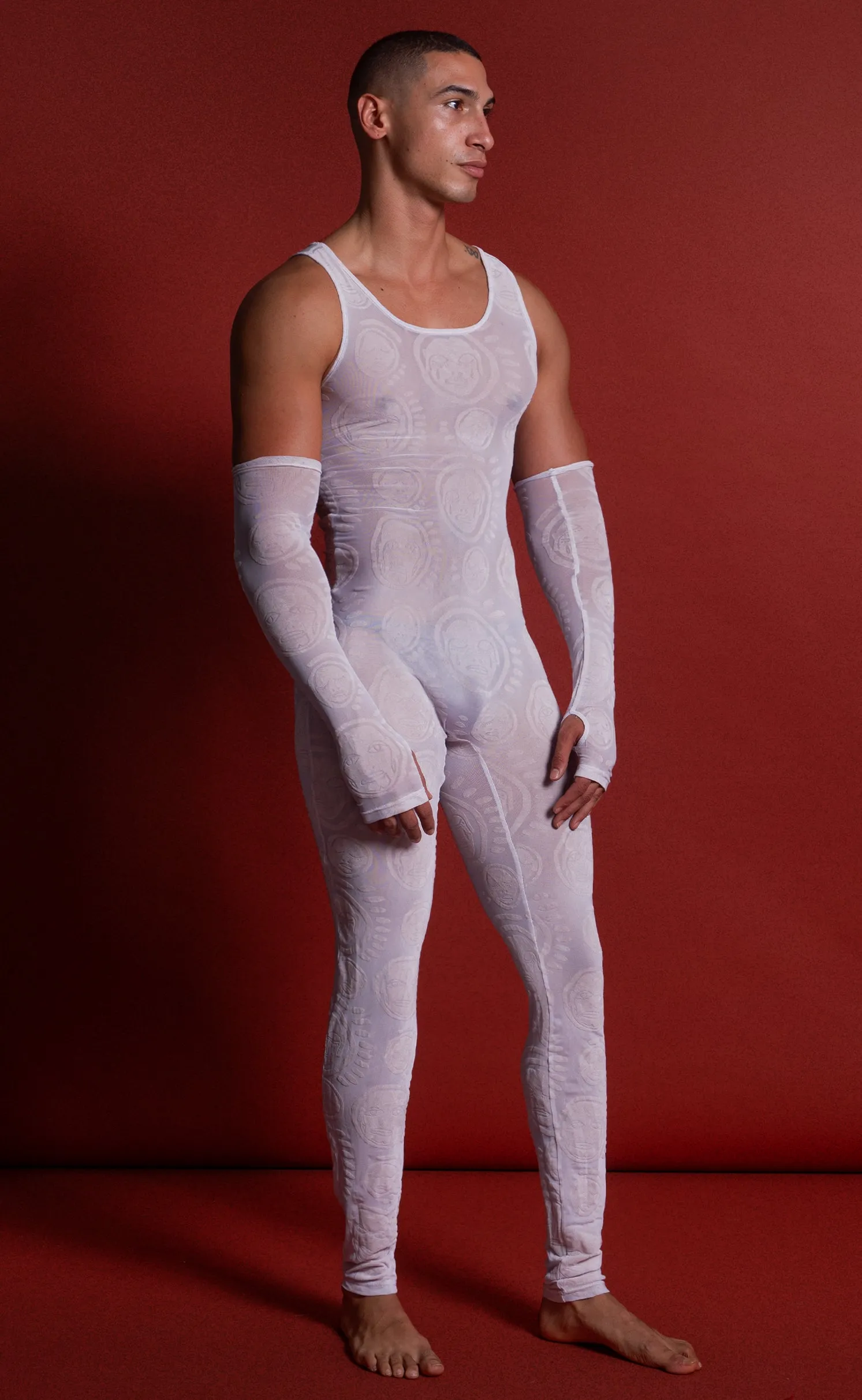 Siren Flocked Mesh Bodysuit and Fingerless Gloves