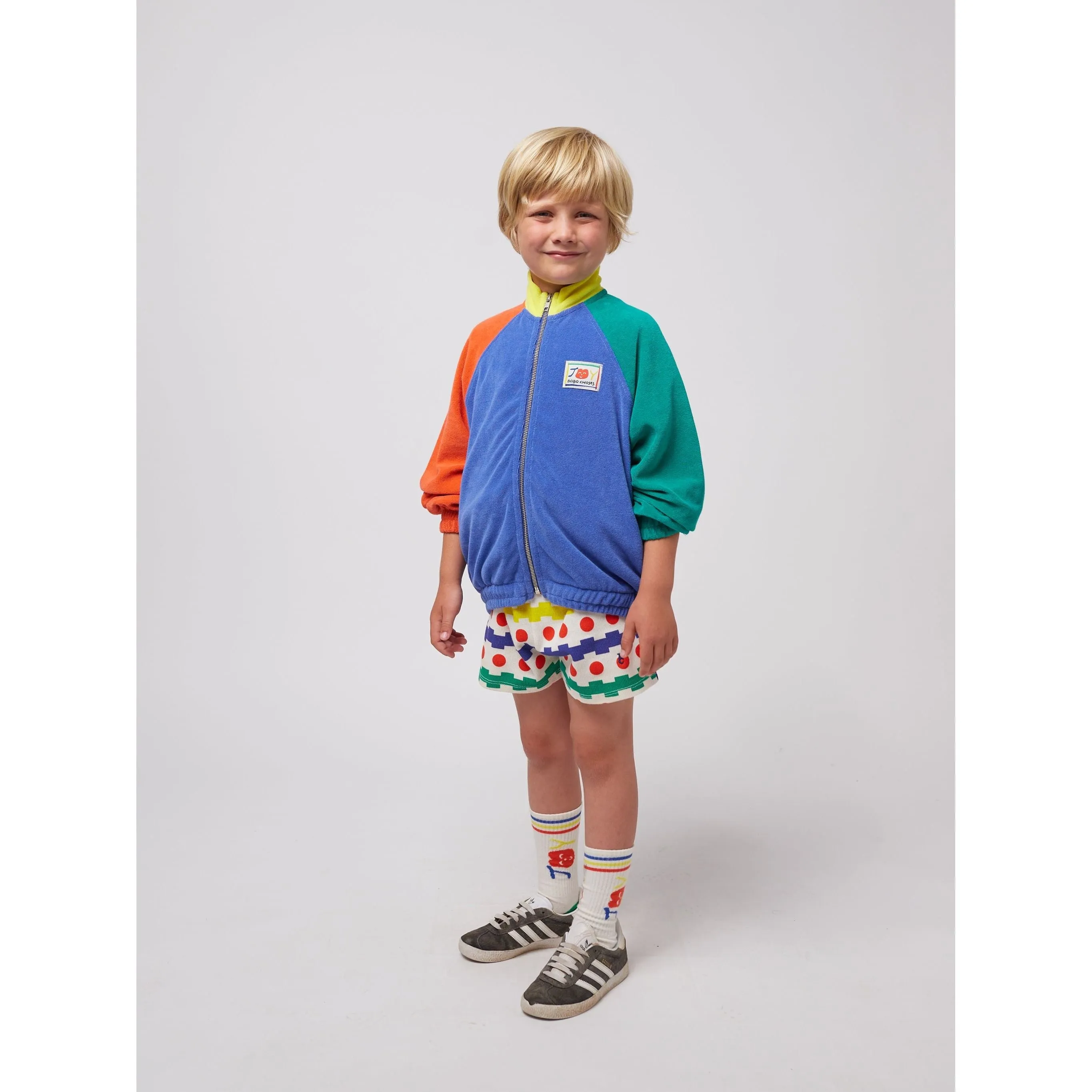 Smiling Color Block Terry Cloth Zipped Sweatshirt