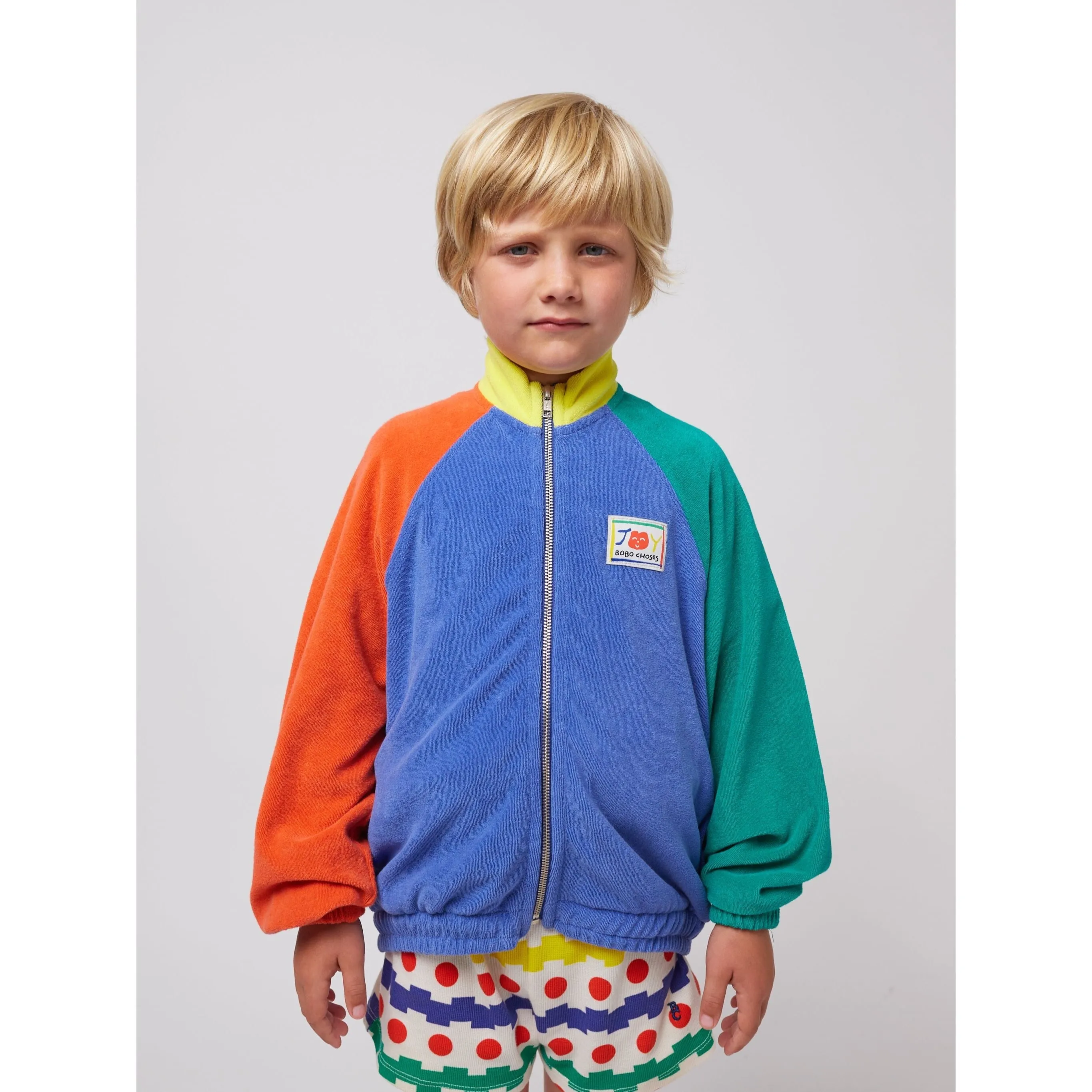 Smiling Color Block Terry Cloth Zipped Sweatshirt