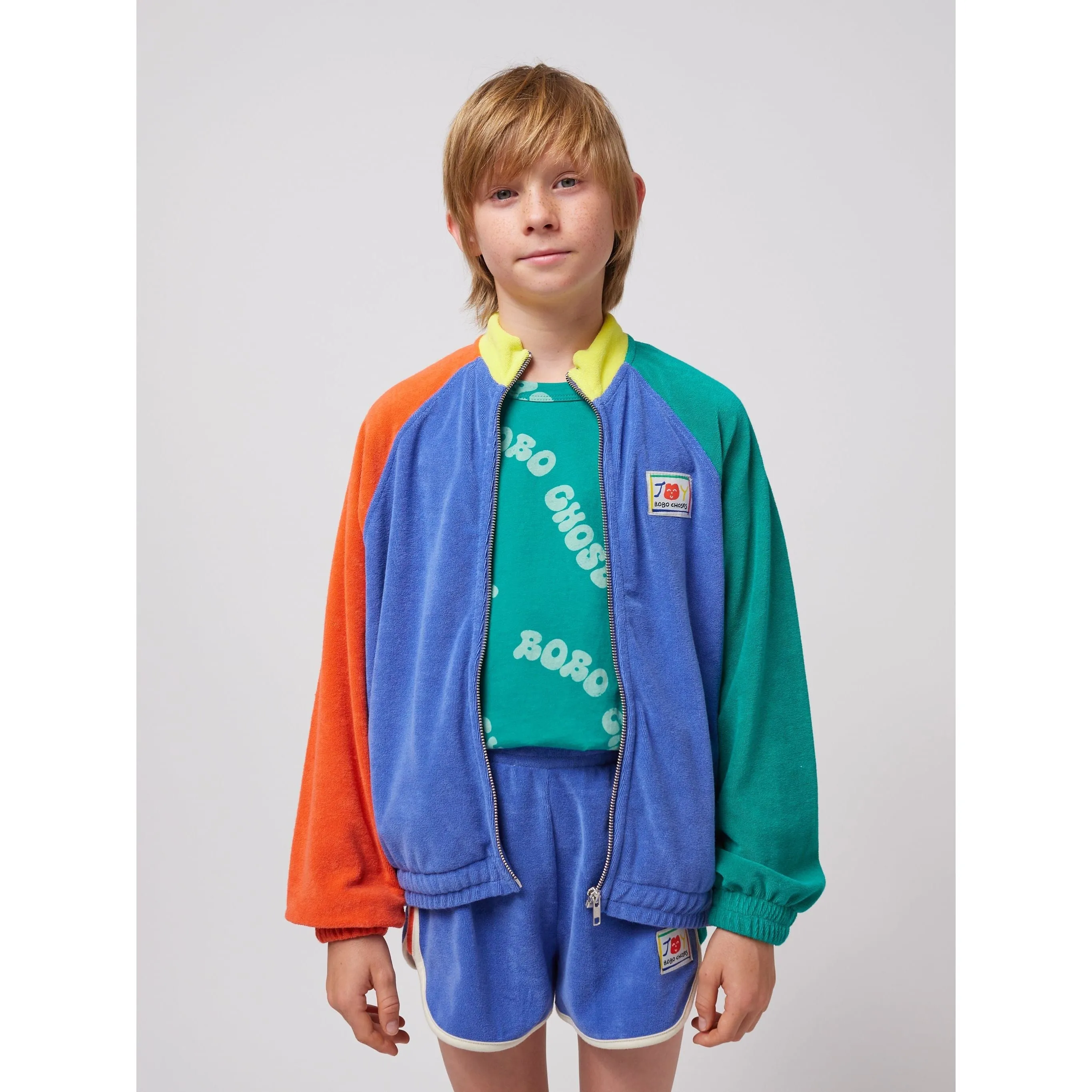 Smiling Color Block Terry Cloth Zipped Sweatshirt