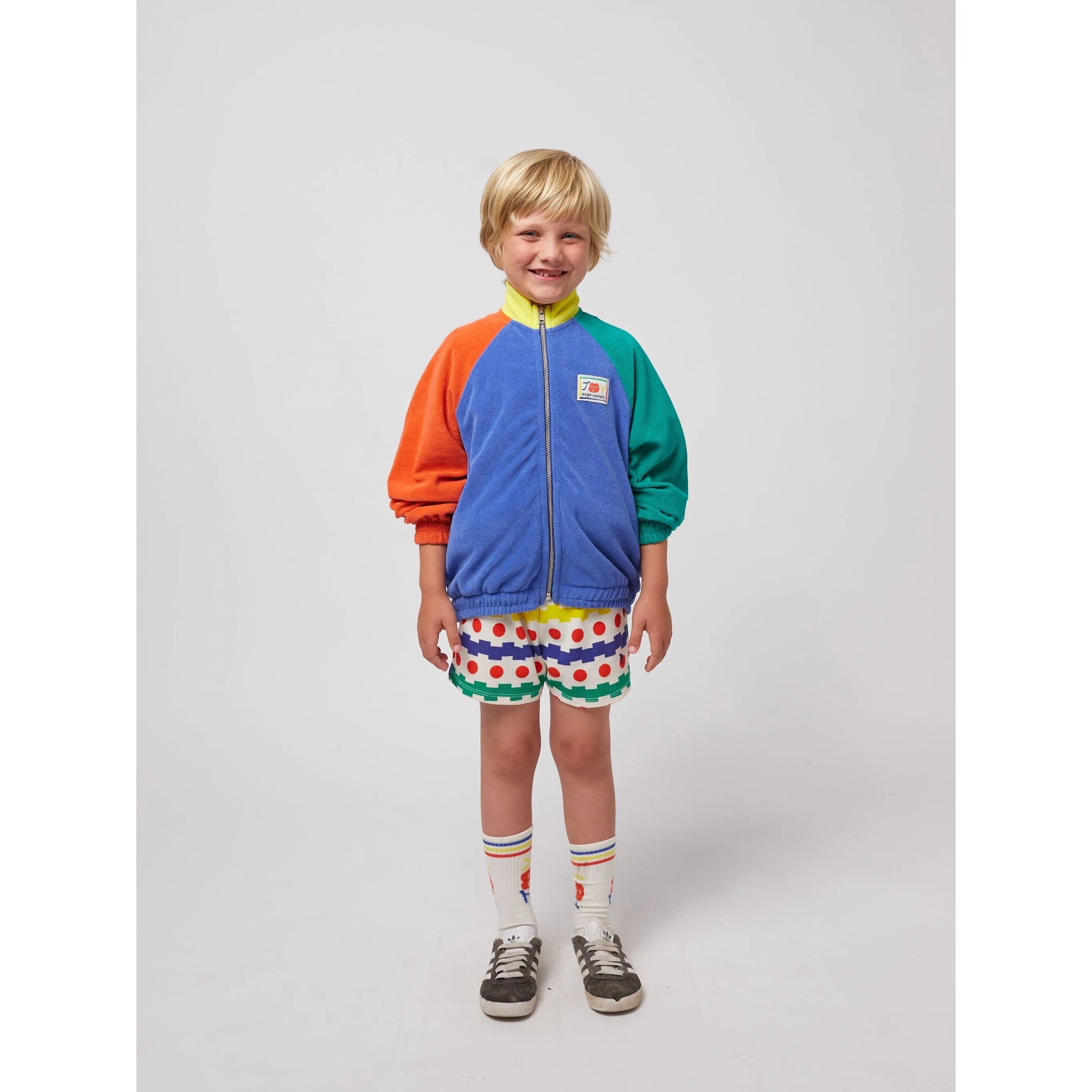 Smiling Color Block Terry Cloth Zipped Sweatshirt