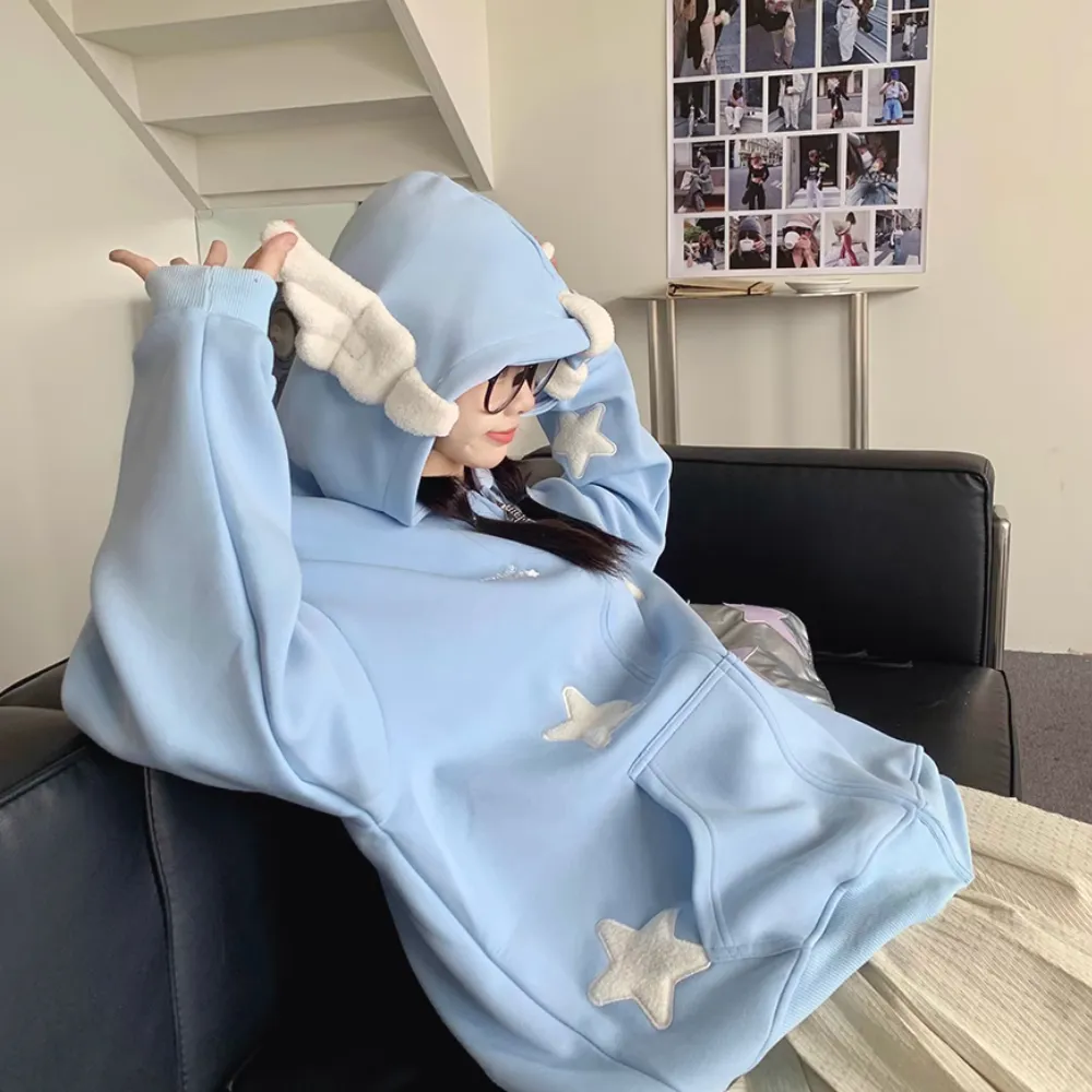 Solid Color 3D Stars Hoodie