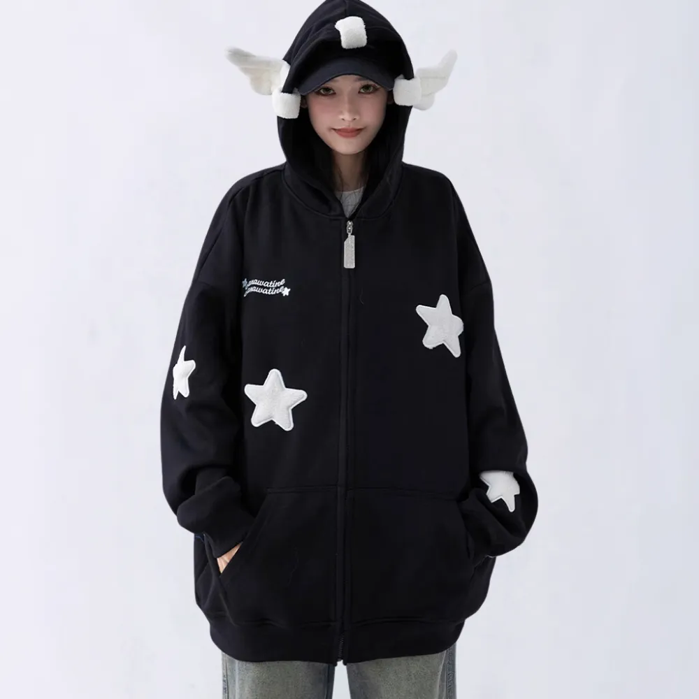 Solid Color 3D Stars Hoodie