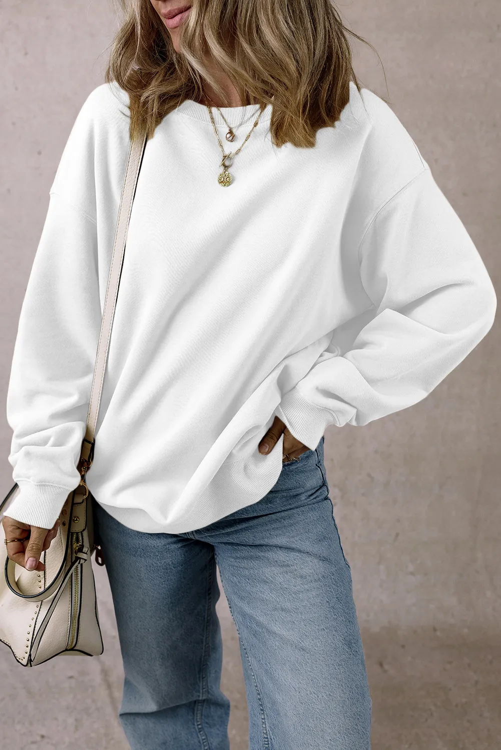 Solid Loose Fleece Sweatshirt