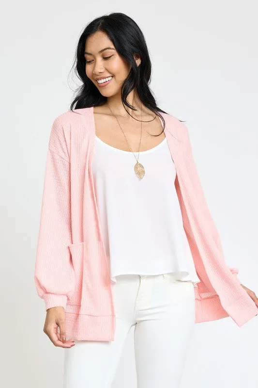 Solid Waffle Knit Cardigan