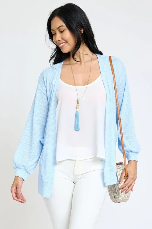 Solid Waffle Knit Cardigan