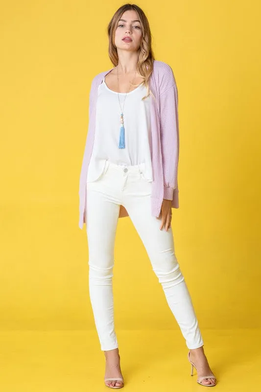 Solid Waffle Knit Cardigan