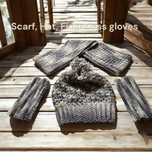Stylish hat, infinity scarf and fingerless gloves set