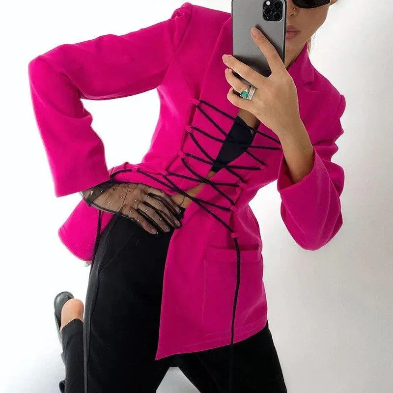 Tati Blazer: Lace-up, Slim Fit, with Sleeve Pockets