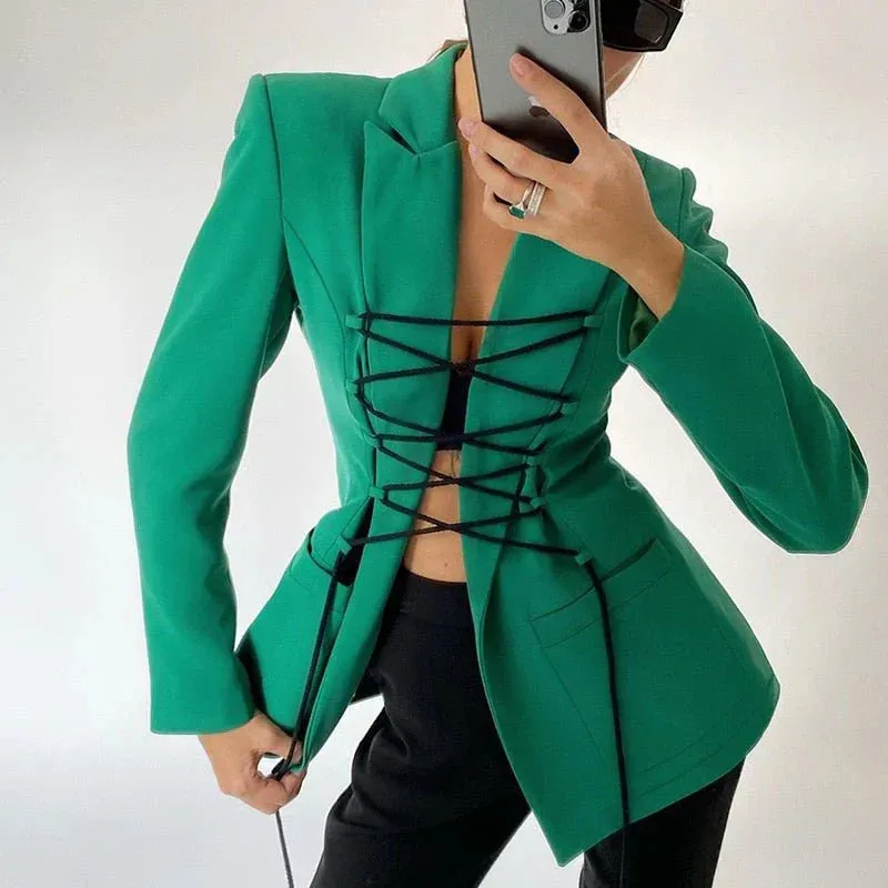 Tati Blazer: Lace-up, Slim Fit, with Sleeve Pockets