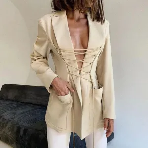 Tati Blazer: Lace-up, Slim Fit, with Sleeve Pockets