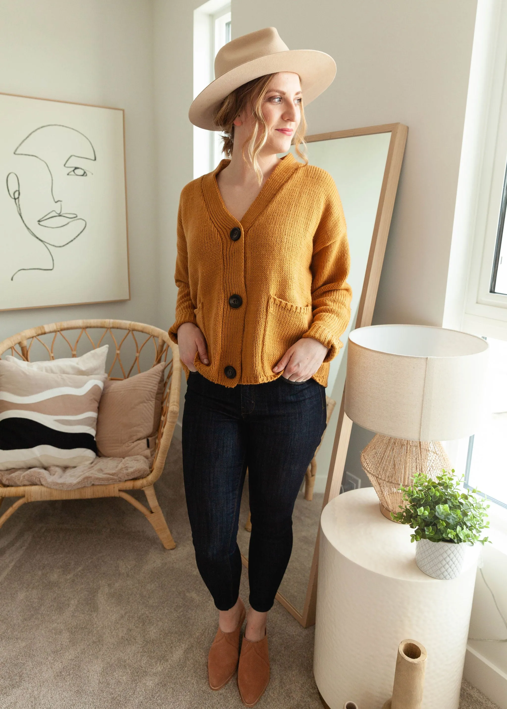 The Ashley Button Cardigan - Mustard - PLUS