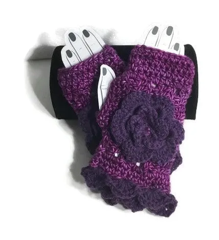 THE PURPLE MERINO FINGERLESS GLOVES, handmade crochet fingerless gloves, woman's size, gifts for her,