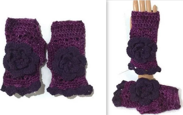 THE PURPLE MERINO FINGERLESS GLOVES, handmade crochet fingerless gloves, woman's size, gifts for her,
