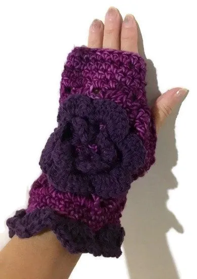 THE PURPLE MERINO FINGERLESS GLOVES, handmade crochet fingerless gloves, woman's size, gifts for her,