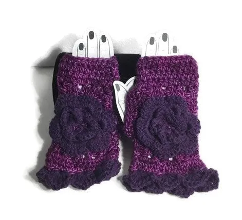 THE PURPLE MERINO FINGERLESS GLOVES, handmade crochet fingerless gloves, woman's size, gifts for her,