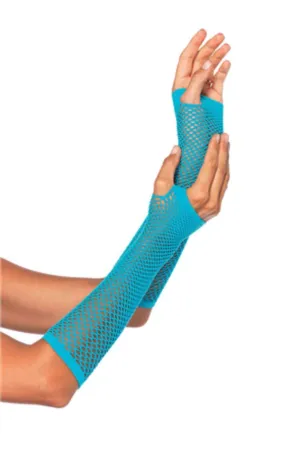 TRIANGLE NET FINGERLESS GLOVES in NEON BLUE