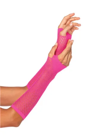 TRIANGLE NET FINGERLESS GLOVES in NEON PINK