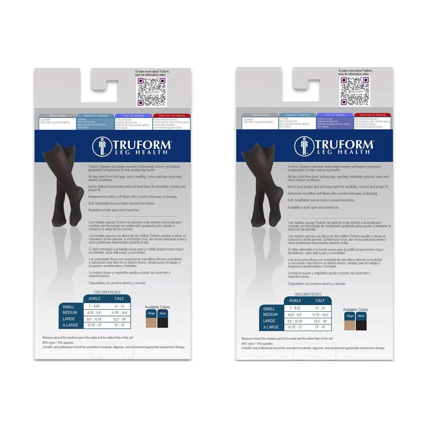 Truform Opaque Ladies’ Knee-High Compression Stockings - 15-20mmhg