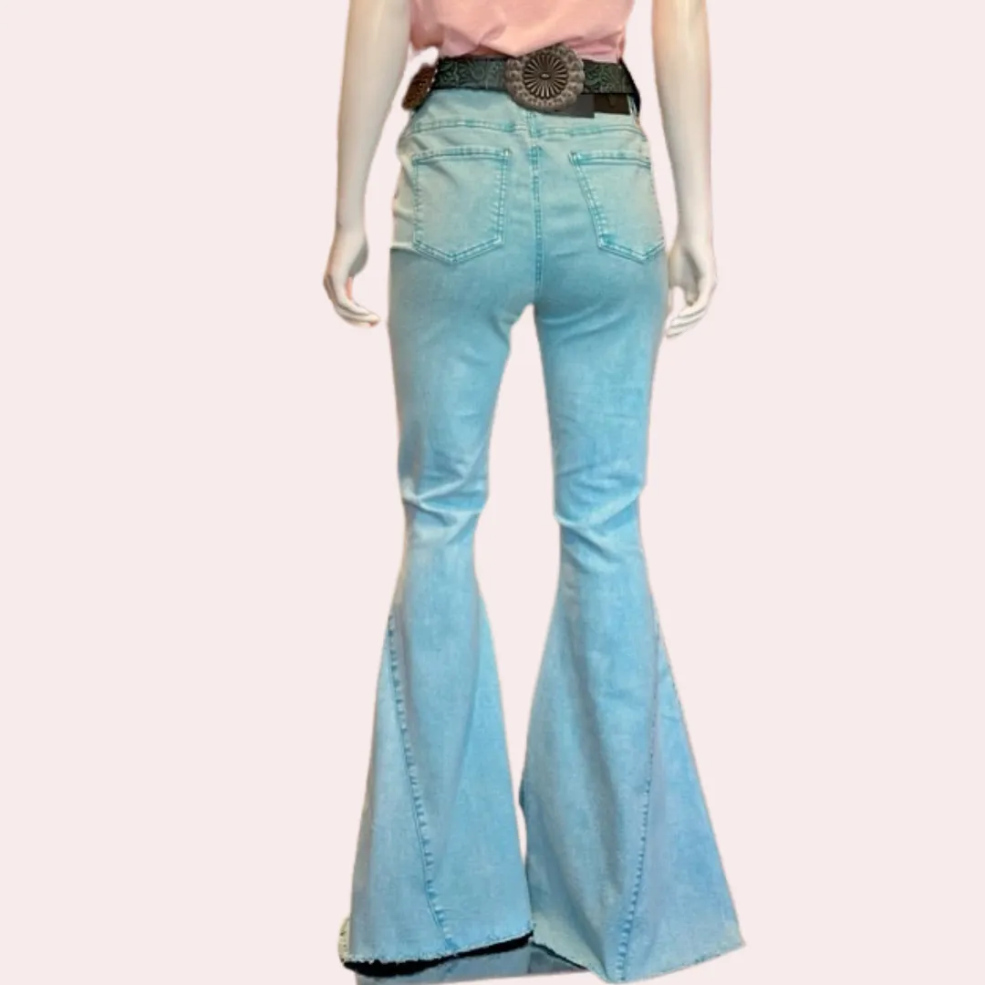 Turquoise mineral wash high rise flare jeans