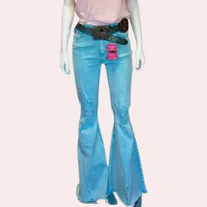 Turquoise mineral wash high rise flare jeans