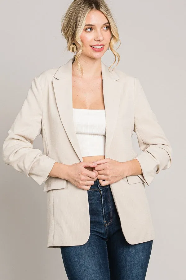 Tweed Ruched Sleeve Blazer Jacket