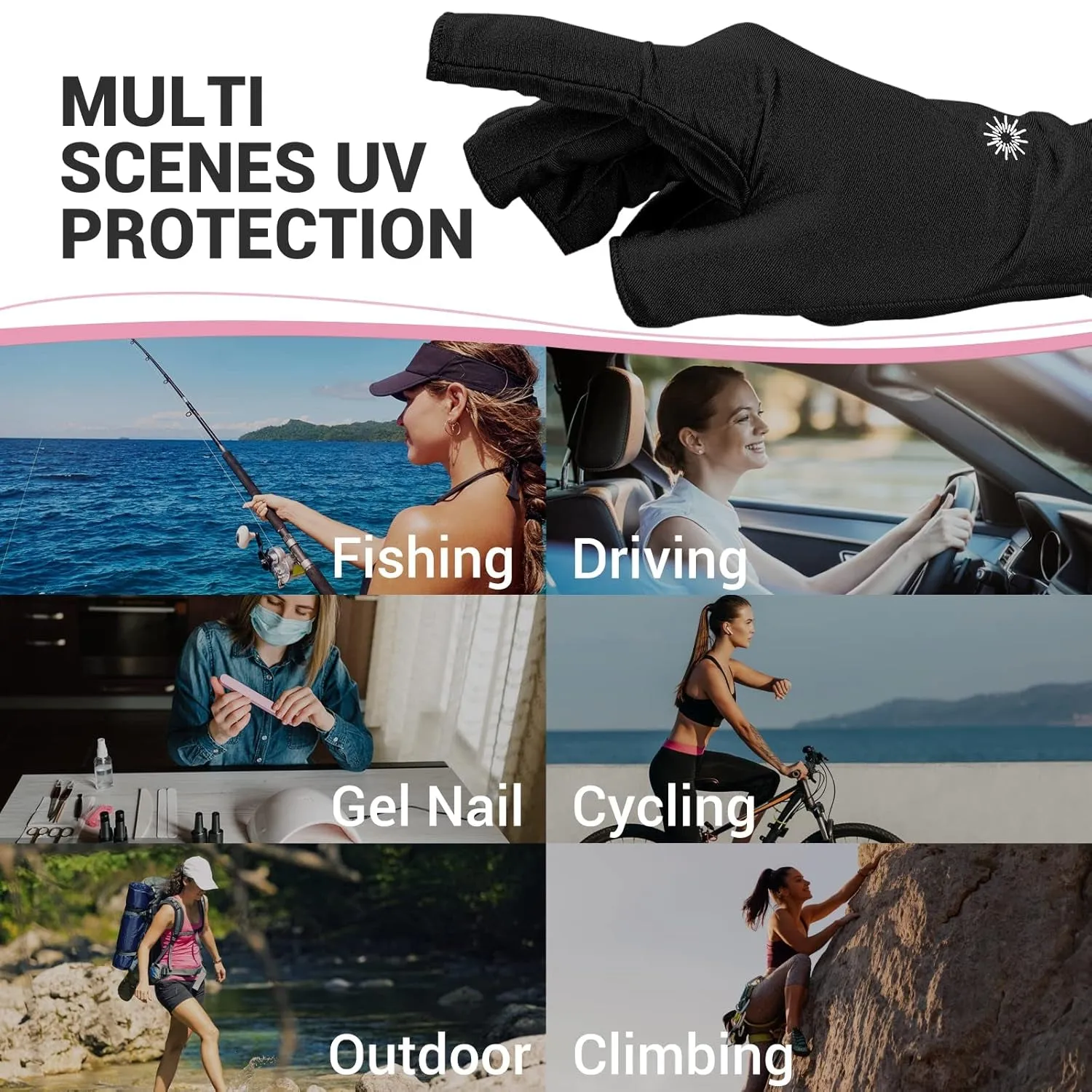 UV Gloves for Nail Lamp,Professional UPF50  UV Protection Gloves for Manicures Nail Art,Fingerless Gloves That Shield Skin from the Sun and Nail Lamp (Black)