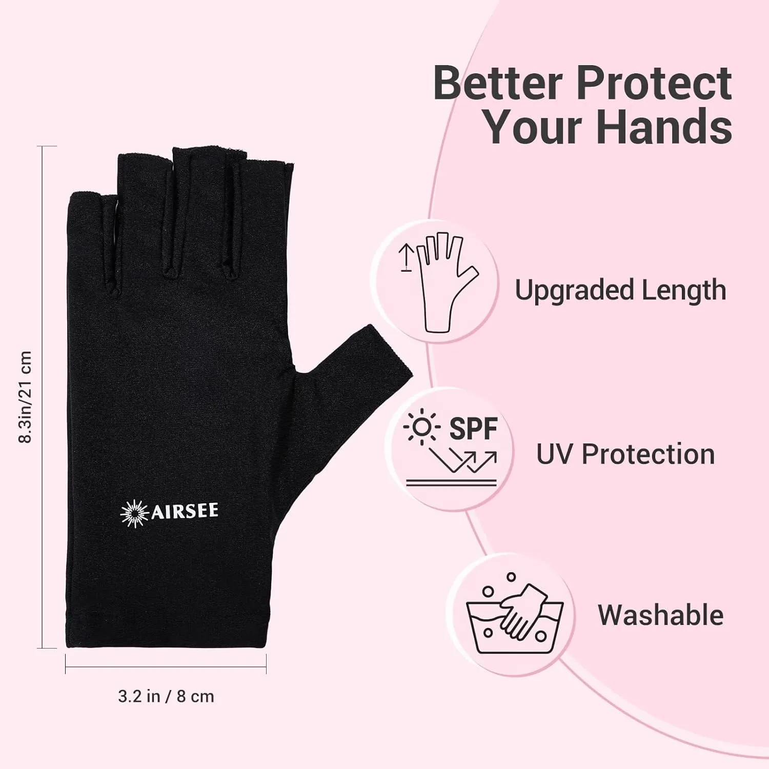 UV Gloves for Nail Lamp,Professional UPF50  UV Protection Gloves for Manicures Nail Art,Fingerless Gloves That Shield Skin from the Sun and Nail Lamp (Black)