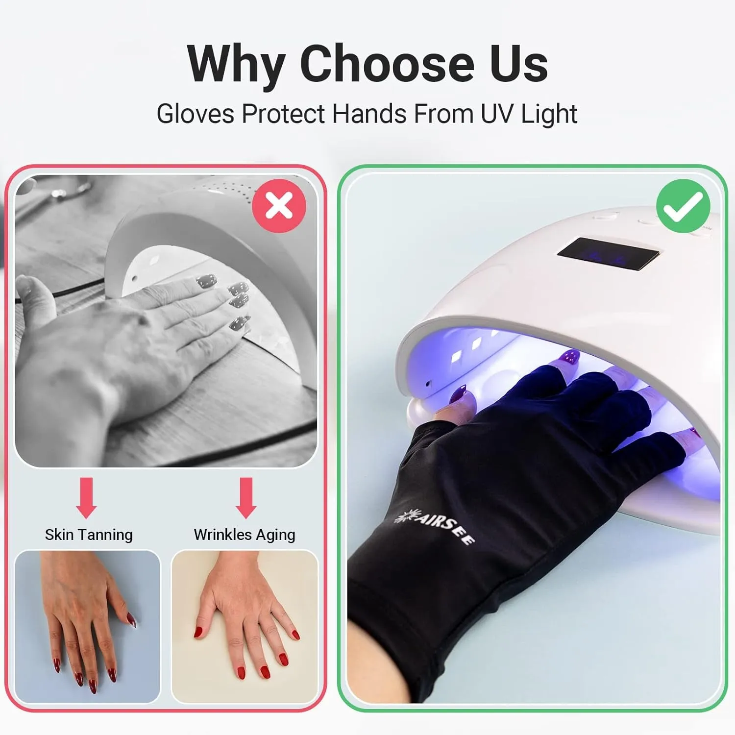 UV Gloves for Nail Lamp,Professional UPF50  UV Protection Gloves for Manicures Nail Art,Fingerless Gloves That Shield Skin from the Sun and Nail Lamp (Black)