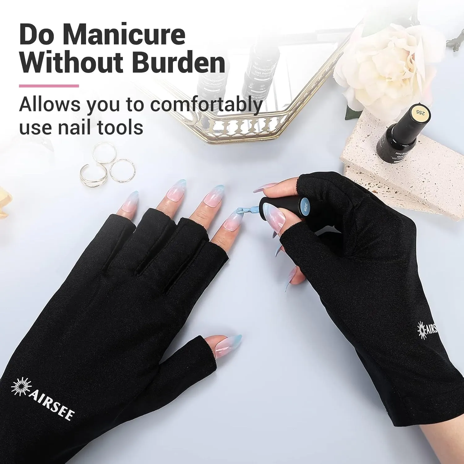 UV Gloves for Nail Lamp,Professional UPF50  UV Protection Gloves for Manicures Nail Art,Fingerless Gloves That Shield Skin from the Sun and Nail Lamp (Black)