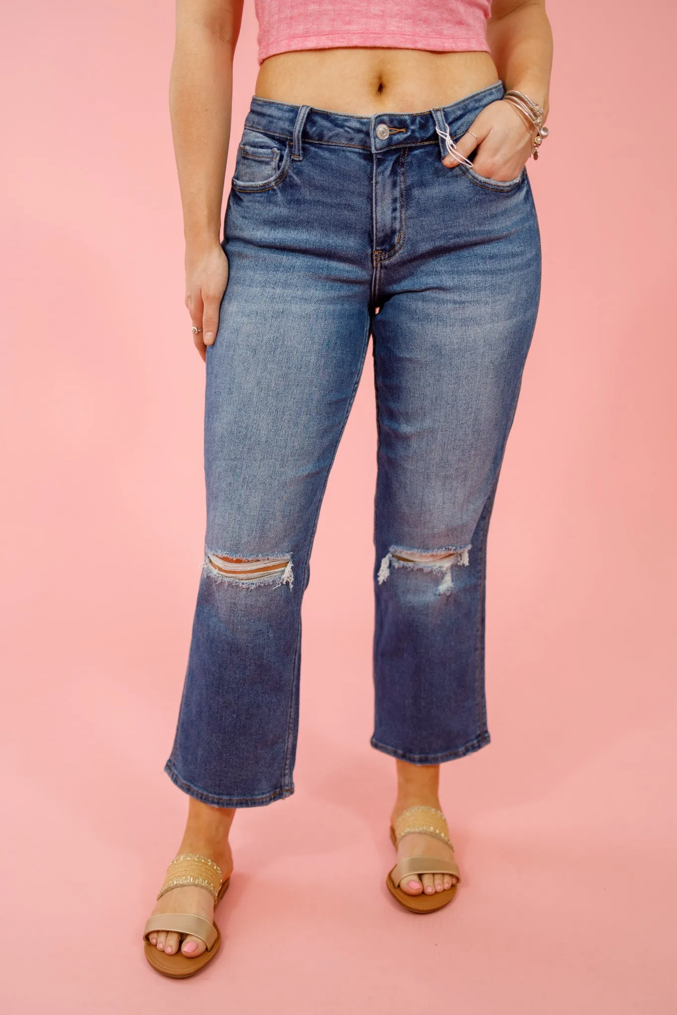 Vervet Dark Devon Distressed Knee Jeans, REG   CURVY
